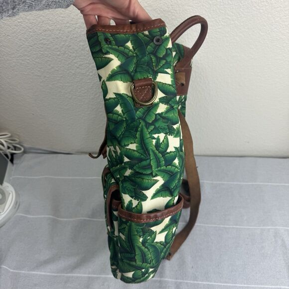 Tropical Banana Palm Leaf Canvas Leather Safari Backpack Bag Medium Green Brown main image 4
